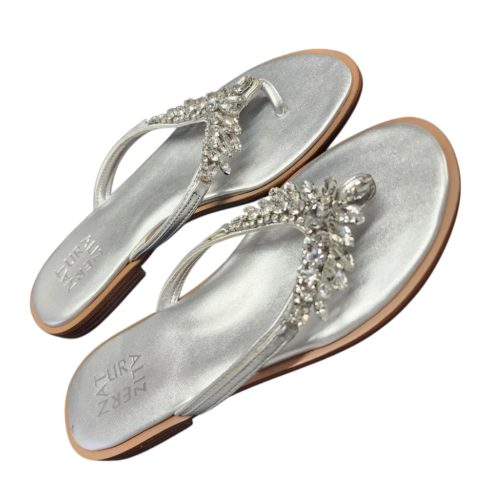 Naturalizer Silver Fallon Embellished Rhinestone‎ SandalsSize 7